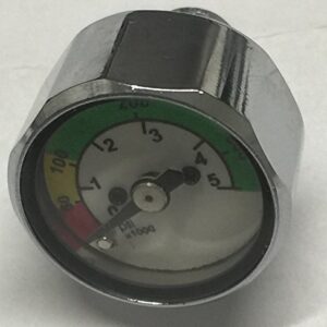 High Tech Diving Finimeter Mini-Fini, kompaktes Druckmessgerät für Taucher, mit klarer Ablesbarkeit und robustem Metallgehäuse.
