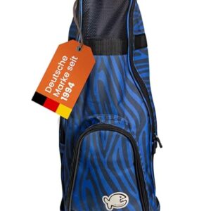 iQ-UV ABC Tauchtasche Safari für Tauchzubehör in modernen Blautönen mit robustem Design und gestreiftem Muster, ideal für Schnorchelausrüstung.