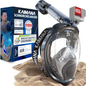 KAIMANA Schnorchelmaske für Erwachsene in Schwarz mit klarem Sichtfeld, ausgestattet mit einem innovativen Atmungssystem und geprüfter CO₂ Sicherheit für ein sicheres Schnorchelerlebnis.
