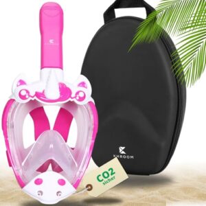 Khroom CO2 sichere Schnorchelmaske für Kinder in Pink mit Einhorn-Motiv, ideal für sicheres Schnorcheln ab 3 Jahren, inklusive Transportbehälter.