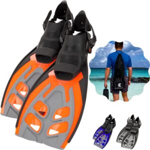 Hochwertige Khroom Flossen für Erwachsene in Orange und Schwarz, ideal zum Schnorcheln und Tauchen, verstellbare und komfortable Passform für Anfäger und Fortgeschrittene.