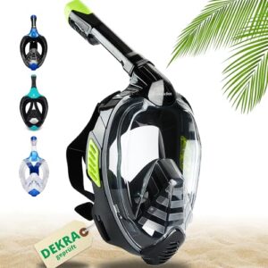 Moderne Khroom Schnorchelmaske Seaview X für Erwachsene und Kinder mit DEKRA geprüfter CO2 Sicherheit, geeignet für Unterwassersportarten mit kristallklarer Sicht und Dry-Top-System.