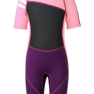 Neoprenanzug für Kinder in leuchtendem Pink und Schwarz, ideal für Schwimmen, Tauchen und Surfen, bietet 2,5 mm Neopren und UV-Schutz.