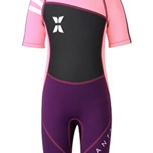 Kinder Shorty Neoprenanzug aus 2,5 mm Neopren mit UV-Schutz für Schwimmen, Tauchen und Surfen in Pink und Schwarz