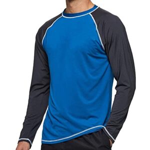 Herren Langarmshirt in Blau und Grau mit UV-Schutz und schnelltrocknendem Material, ideal für sportliche Aktivitäten im Freien.