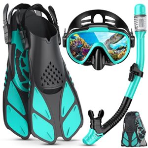 Lealinga 2023 Schnorchelset für Erwachsene mit Flossen, Anti-Leck & Anti-Fog Taucherbrille und Dry Schnorchel, ideal für Unterwasserabenteuer und Schwimmen.