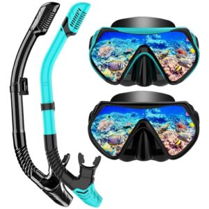 LITTLEJSY Schnorchelset für Erwachsene mit Anti-Fog Taucherbrille und Dry Schnorchel in Schwarz und Grün, ideal für das Schnorcheln.