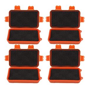 Vier rechteckige wasserdichte Survival Aufbewahrungsboxen in Orange, ideal für die sichere Aufbewahrung von kleinen Gegenständen im Freien.