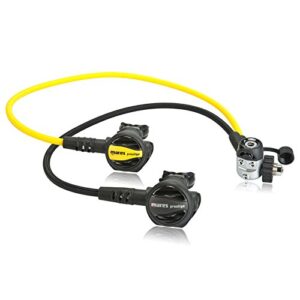 Mares Atemregler Prestige 15X Basic Sparset für Taucher, schwarz mit gelbem Schlauch, geeignet für warmes und kaltes Wasser.