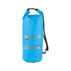 Mares Cruise Dry 25L Tauchrucksack in Blau, ideal für Wassersport und Abenteuer, mit einem zylindrischen Design und praktischem Rolltop-Verschluss.