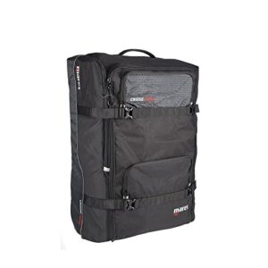 Mares Rucksack Cruise Roller in Schwarz mit großen Rollen, 128 Liter Volumen und speziellen Außentaschen für Flossen, ideal für Scuba Diving und Reisen.