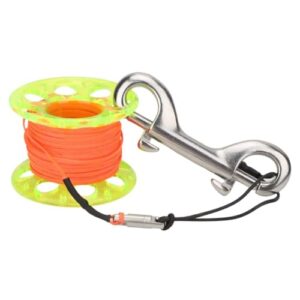 NCONCO Tauchfingerspule in Gelb mit orangefarbener Schnur und Edelstahl-Karabinerhaken für sicheres Tauchen und Outdoor-Aktivitäten.