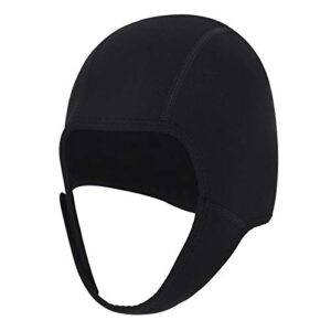 Schwarze Neopren Sturmhaube für Wassersportarten wie Surfen oder Tauchen, bietet Wärme und Schutz vor Kälte im Wasser.