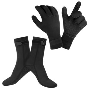 AOOSA Neopren Tauchhandschuhe und Socken Set in Schwarz, geeignet für Wassersport wie Tauchen, Schnorcheln und Surfen, aus flexiblem, warmem Neopren mit Anti-Rutsch-Design.