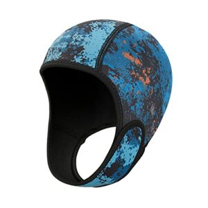 Dunkelblaue 2 mm Neopren-Tauchhaube für Wassersport, mit Ohrschutz und elastischem Rand für optimalen Halt und Komfort.