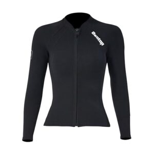 Owntop Neoprenanzug Jacke für Damen in Schwarz, 2mm dicke Neoprenjacke mit Frontreißverschluss, geeignet für Tauchen, Surfen und Schnorcheln.