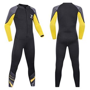 ZCCO Kids Neoprenanzug aus 2,5 mm Neopren für Kinder, schützender und bequemer Badeanzug in Schwarz mit gelben Akzenten für Wassersportarten wie Schwimmen, Tauchen und Surfen.