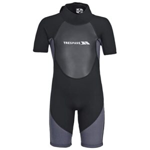 Kurzer 3mm Neoprenanzug für Kinder von 7-8 Jahren in Schwarz, ideal für Wassersportaktivitäten wie Schwimmen und Schnorcheln.