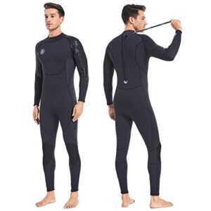 Neoprenanzug für Herren mit langen Ärmeln und Rückenreißverschluss, ideal für Wassersportler und Schnorchler, bietet UV-Schutz und Kälteschutz.