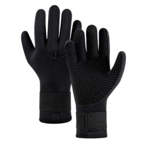 Schwarze Neoprenhandschuhe mit rutschfesten Eigenschaften, ideal für Wassersportaktivitäten wie Surfen, Tauchen und Schnorcheln.