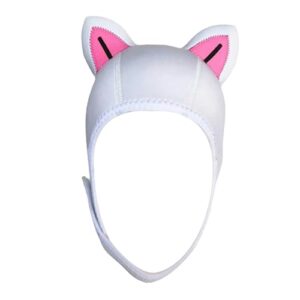 Neoprenhaube für Wassersport mit Katzenohr-Design in Weiß und Rosa, ideal für Wassersportler, schützt vor Kälte und Sonne