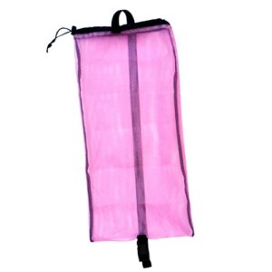 Rosa Netzbeutel aus Mesh mit Kordelzug für Tauchen, Schnorcheln und Schwimmen, atmungsaktiv und praktisch für Wassersportausrüstung.