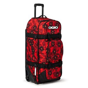 OGIO Rig 9800 Gear Bag in Rot mit Blumenmuster, 90 Liter Reisetasche mit Rollen für Reisen im Freien