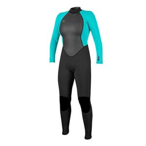 O'Neill Damen Reactor II 3/2mm Back Zip Full Wetsuit in Schwarz und Türkis für Wassersport, Größe 38 EU (US 8)