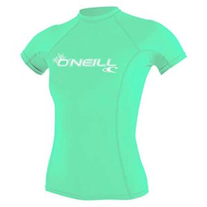 O'Neill Wetsuits Damen T-Shirt WMS Basic Skins Rash Guard in Light Aqua, kurzärmelig, mit UV-Schutz und 4-Way-Stretch-Technologie für Wassersport und Freizeit.