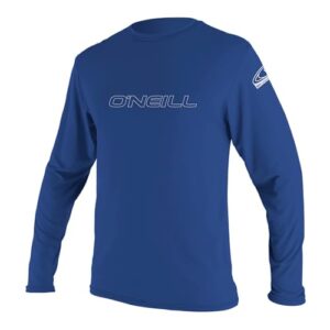 Langes Shirt in kräftiger blauer Farbe für Wassersport mit UV-Schutz und sportlicher Passform, O'Neill Herren Basic Skins L/S Rash Tee Vest in Pacific, Größe M.
