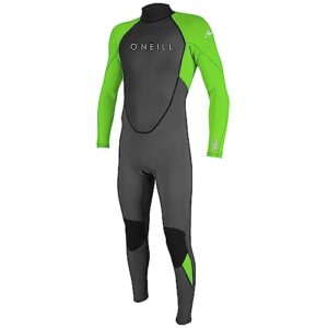 O'Neill Unisex Jugend Youth Reactor Wetsuit in Grau und Dayglo Grün für Wassersport mit langen Ärmeln und Rückenreißverschluss.