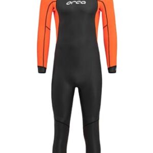 ORCA Vitalis Openwater Hi Vis Neoprenanzug für Herren in Schwarz und Neon-Orange, ideal für Freiwassersport mit hoher Sichtbarkeit und Bewegungsfreiheit.