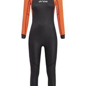 ORCA Vitalis Openwater Hi Vis Neoprenanzug für Damen in Schwarz und Orange, ideal für Freiwasserschwimmen mit optimaler Sichtbarkeit und Bewegungsfreiheit.