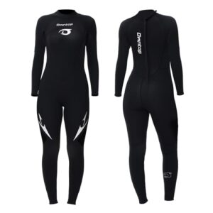 Owntop Damen Ganzkörper 3/2mm Neopren-Anzug, Ultra-Stretch Langarm Winter Neopren-Anzug für Erwachsene, Rückenreißverschluss, Schwarz, 3XL Größe