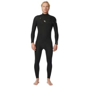 Langärmeliger schwarzer Neoprenanzug für Surfer, ideal für kühle Wassertemperaturen, mit Chest Zip-Konstruktion und umweltfreundlichen Materialien.