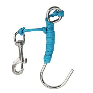 Risegun Tauch Riffhaken aus Edelstahl mit einziehbarer Ringspulenbefestigung und robustem Karabiner, ideal für Höhlentauchen und Unterwasserfotografie.