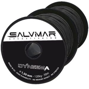 Hochwertige Dyneema-Schnur von Salvimar mit einem Durchmesser von 1,5 mm und einer Länge von 50 m, ideal für Tauchen und Outdoor-Aktivitäten.