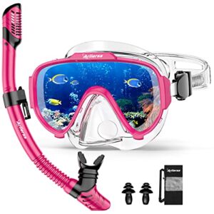 Arlierss Schnorchelset für Erwachsene mit pinker Schnorchelmaske und trocken Schnorchel, ideal zum Schnorcheln, Schwimmen und Tauchen in tropischen Gewässern.