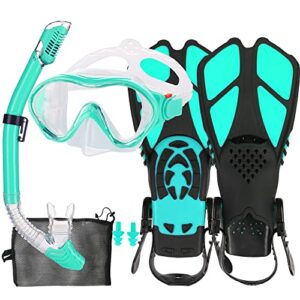 HH HHAO SPORT Schnorchelset für Kinder mit 180° Anti-Fog Panorama Taucherbrille, verstellbaren Flossen und Dry Top Schnorchel für sicheres Schwimmen.