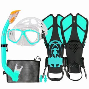 HH HHAO SPORT Schnorchelset für Kinder mit verstellbaren Flossen und 180° Panorama Taucherbrille für sicheres Schnorcheln