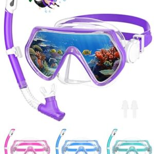 Schnorchelset für Kinder mit lila Taucherbrille und Dry Schnorchel, ideal für Unterwasserabenteuer.