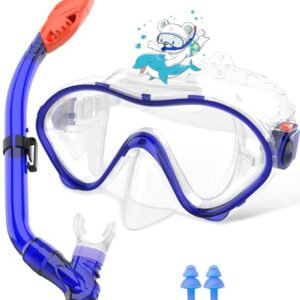 Schnorchelset für Kinder mit Tauchermaske und Schnorchel in leuchtendem Blau, ideal für Schwimmen und Schnorcheln im Pool und Meer. Ausgestattet mit Antibeschlag-Technologie und bequemer Silikondichtung.