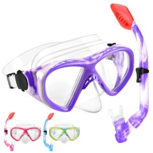 WOVOKA Schnorchelset für Kinder mit Taucherbrille und Schnorchel in lila und roter Farbe, ideal für Unterwasserabenteuer im Alter von 4 bis 13 Jahren.
