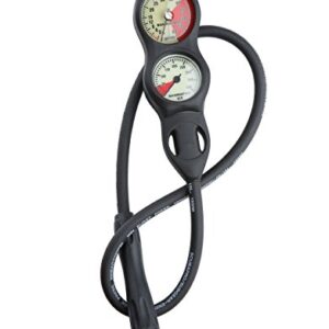 SCUBAPRO 2-Gauge U-Line Tauchkonsole mit Manometer und Tiefenmesser in metrischer Anzeige, robustes Design für präzises Tauchen.