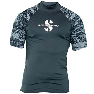 SCUBAPRO Graphite Rash Guard Kurzarm Herren Slim Fit UV-Shirt in stilvollem Grau für Wassersportart wie Surfen, Schwimmen und Tauchen.