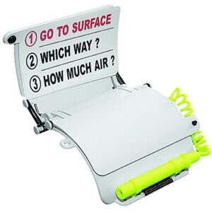 Johnson Outdoors SCUBAPRO Unterarmschreibtafel 3-lagig für Taucher mit drei beschrifteten Bereichen und grünem Marker zur Notizenaufzeichnung unter Wasser