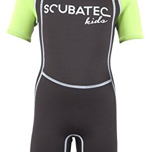 SCUBATEC 3mm Kindershorty für Kinder in schwarz-grün, ideal für Wassersport und Aktivitäten im Wasser