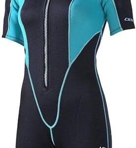 Seac Ciao Damen kurzer Neoprenanzug in Schwarz und Blau mit praktischem Frontreißverschluss für Wassersport, ideal zum Schwimmen und Tauchen.