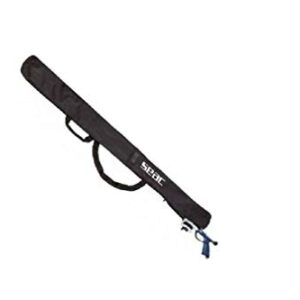 Schwarze Harpunentasche aus strapazierfähigem Cordura-Stoff mit verstärktem Boden und abnehmbaren Schultergurten, ideal für Wassersportler.