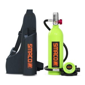 SMACO Mini Tauchflasche 1L - tragbare Sauerstoffflasche für Tauchen mit Zubehör, geeignet für bis zu 20 Minuten Unterwasser-Abenteuer.
